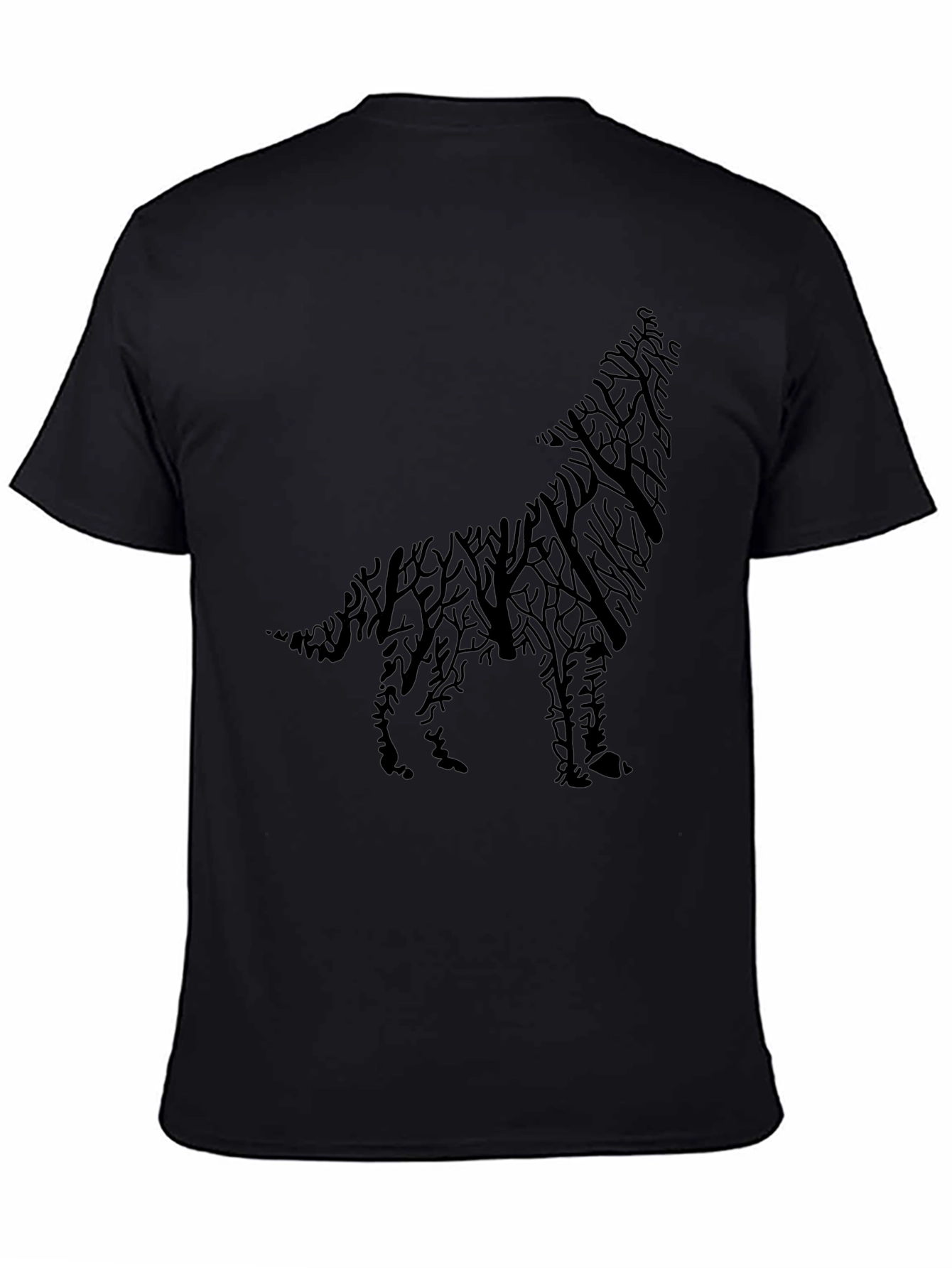 Camiseta Negra Hombre Lobo Árbol