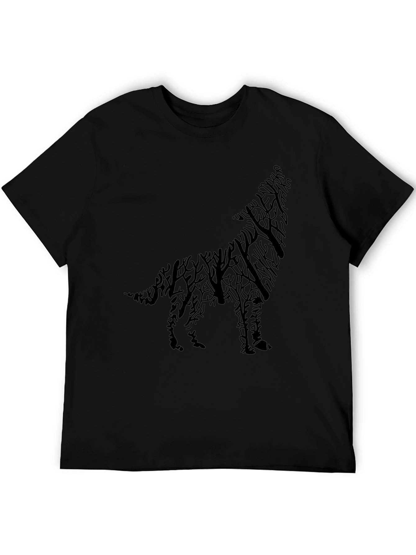Camiseta Negra Hombre Lobo Árbol