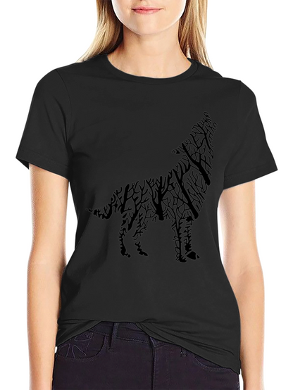 Camiseta Negra Hombre Lobo Árbol