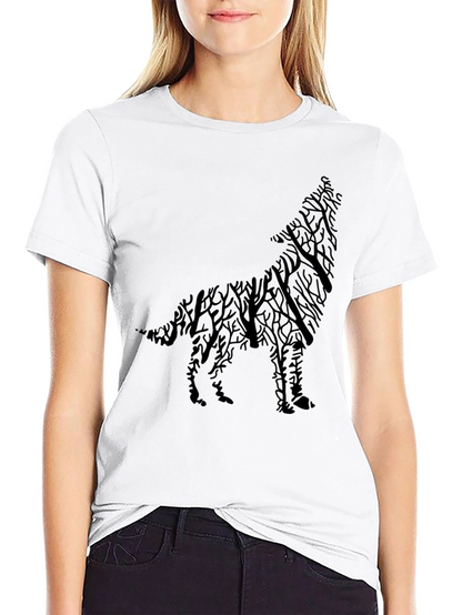 Camiseta Negra Hombre Lobo Árbol