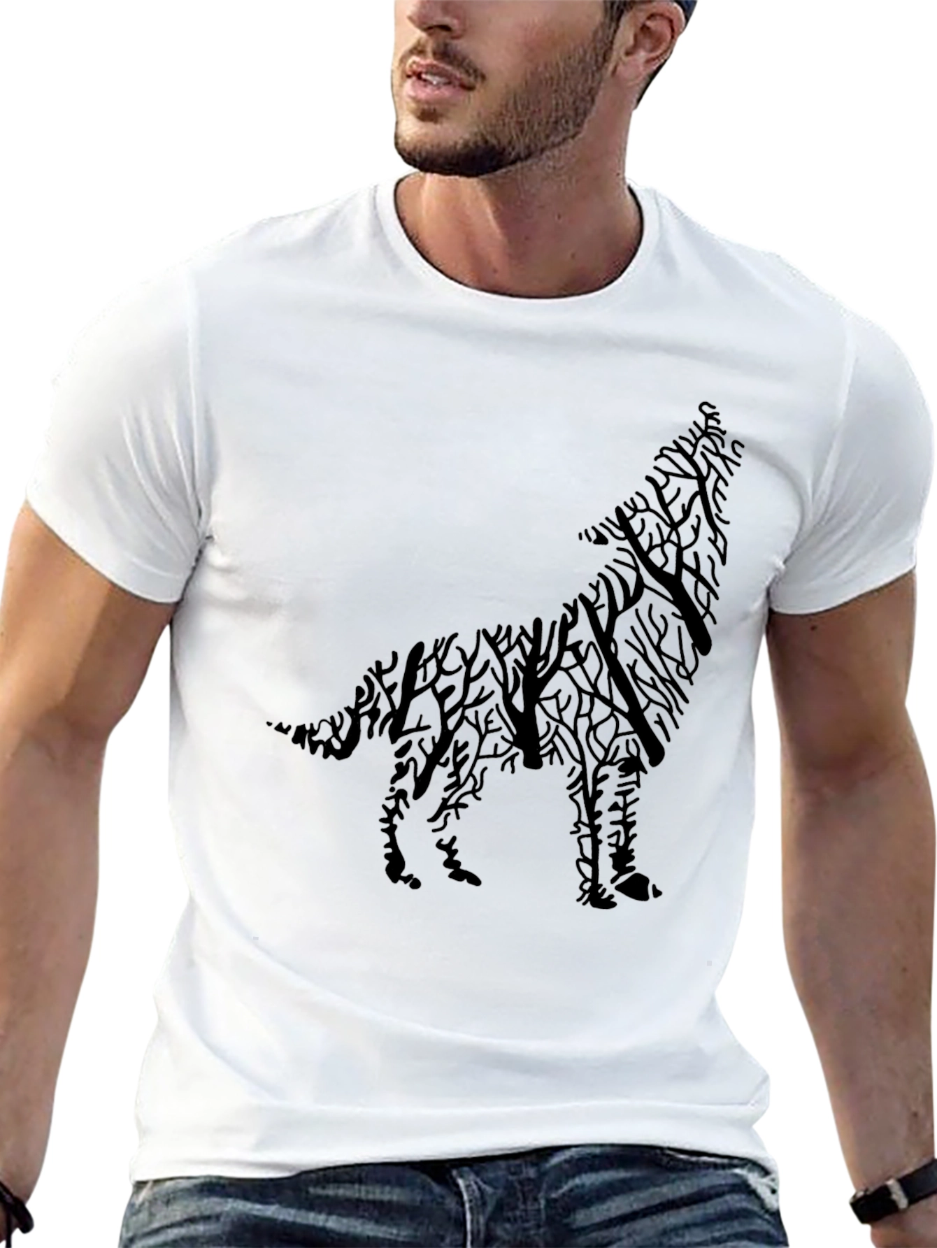 Camiseta Negra Hombre Lobo Árbol