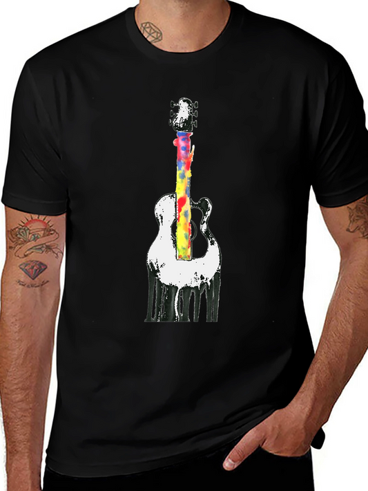 Camiseta Negra con Diseño de Guitarra Acuarela