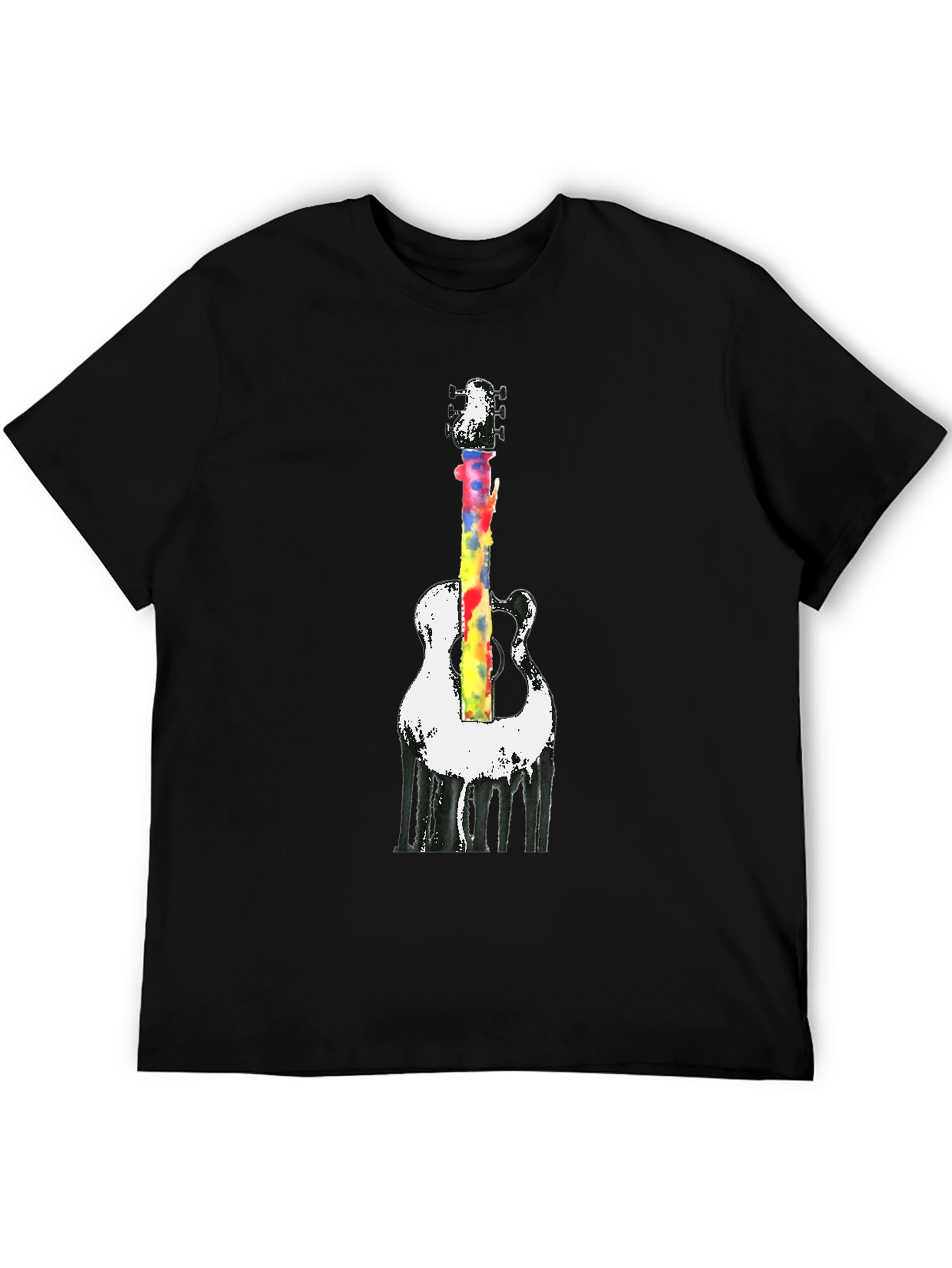 Camiseta Negra con Diseño de Guitarra Acuarela