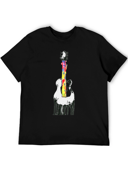Camiseta Negra con Diseño de Guitarra Acuarela