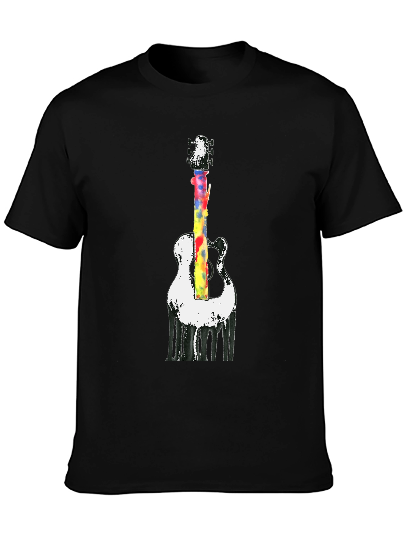 Camiseta Negra con Diseño de Guitarra Acuarela