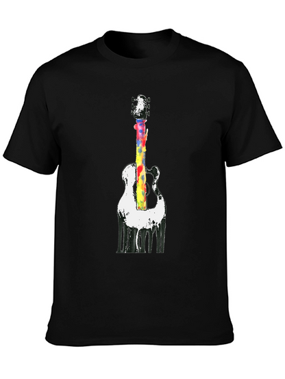 Camiseta Negra con Diseño de Guitarra Acuarela