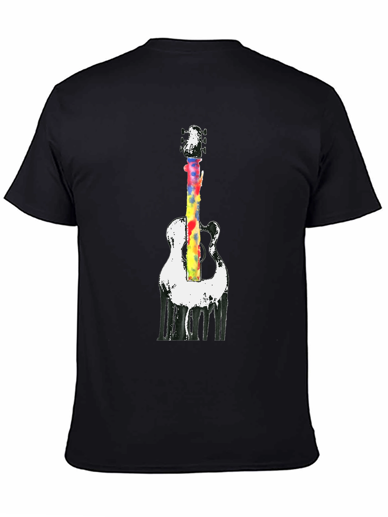 Camiseta Negra con Diseño de Guitarra Acuarela