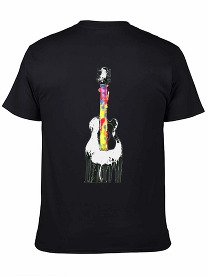 Camiseta Negra con Diseño de Guitarra Acuarela