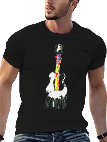 Camiseta Negra con Diseño de Guitarra Acuarela