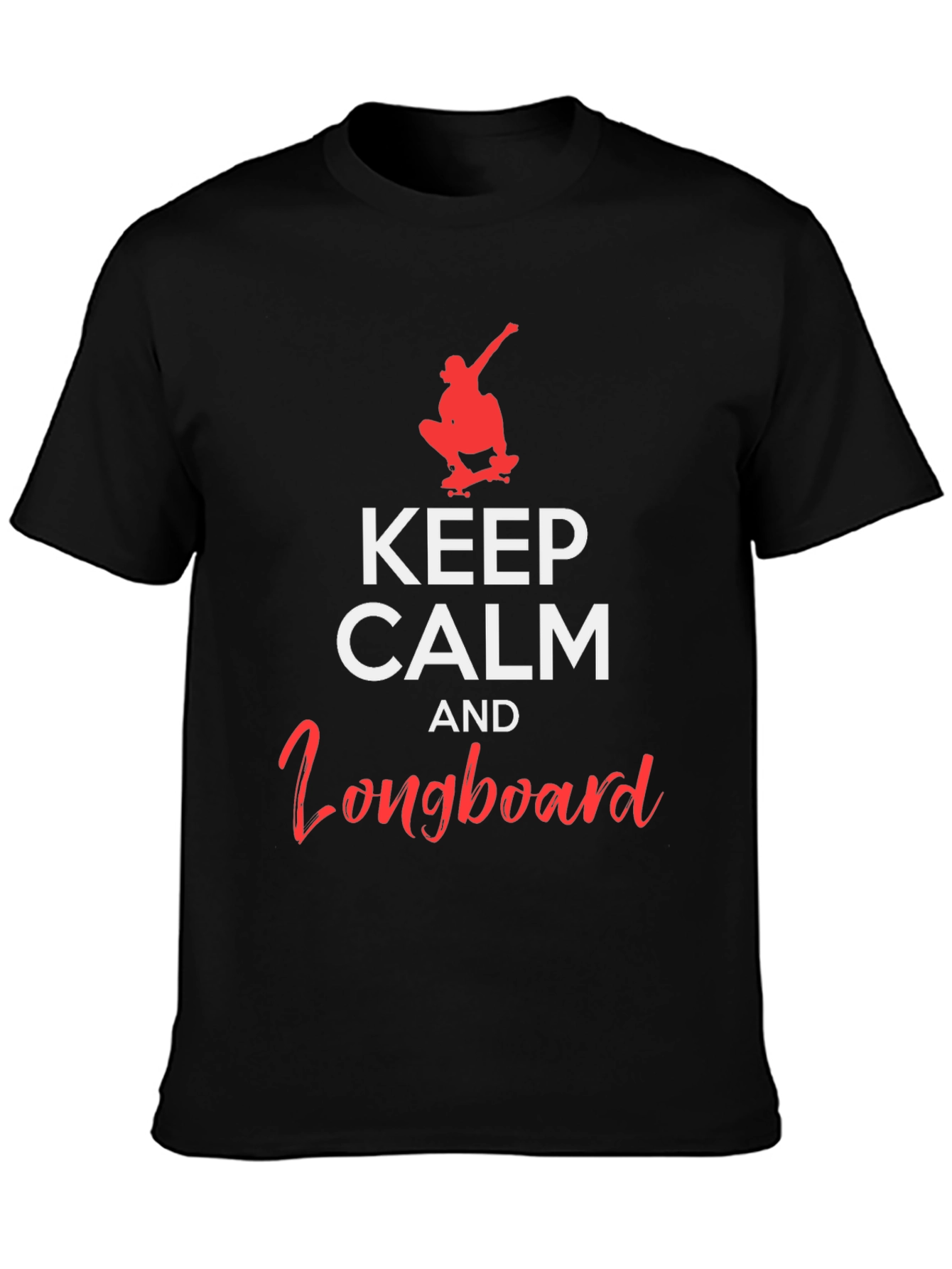 Camiseta Negra: Keep Calm and Longboard