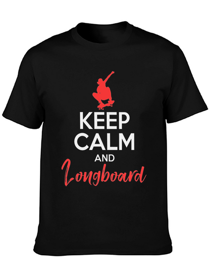 Camiseta Negra: Keep Calm and Longboard
