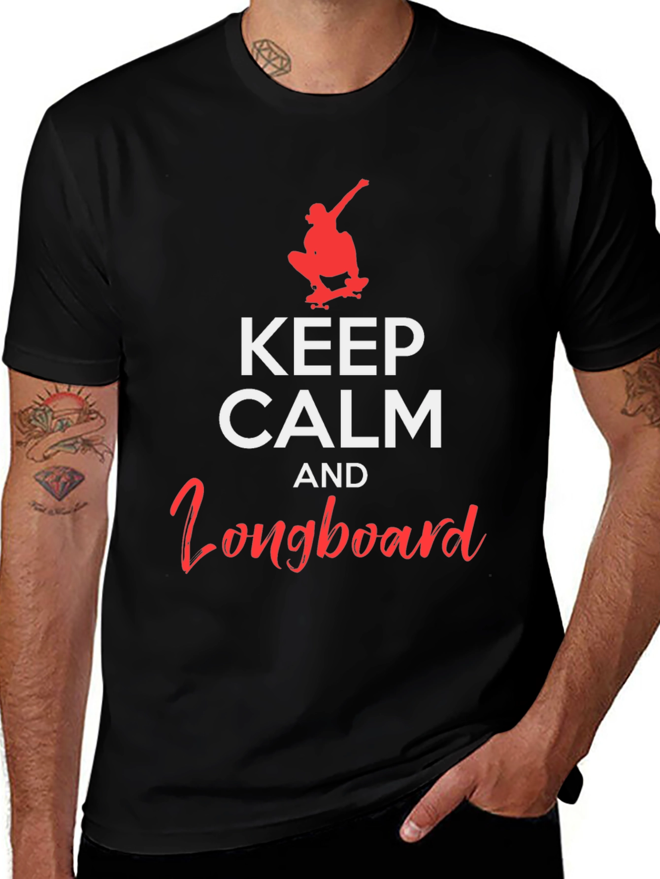 Camiseta Negra: Keep Calm and Longboard