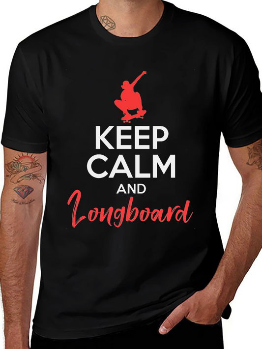 Camiseta Negra: Keep Calm and Longboard