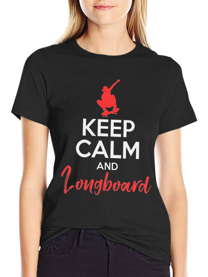 Camiseta Negra: Keep Calm and Longboard