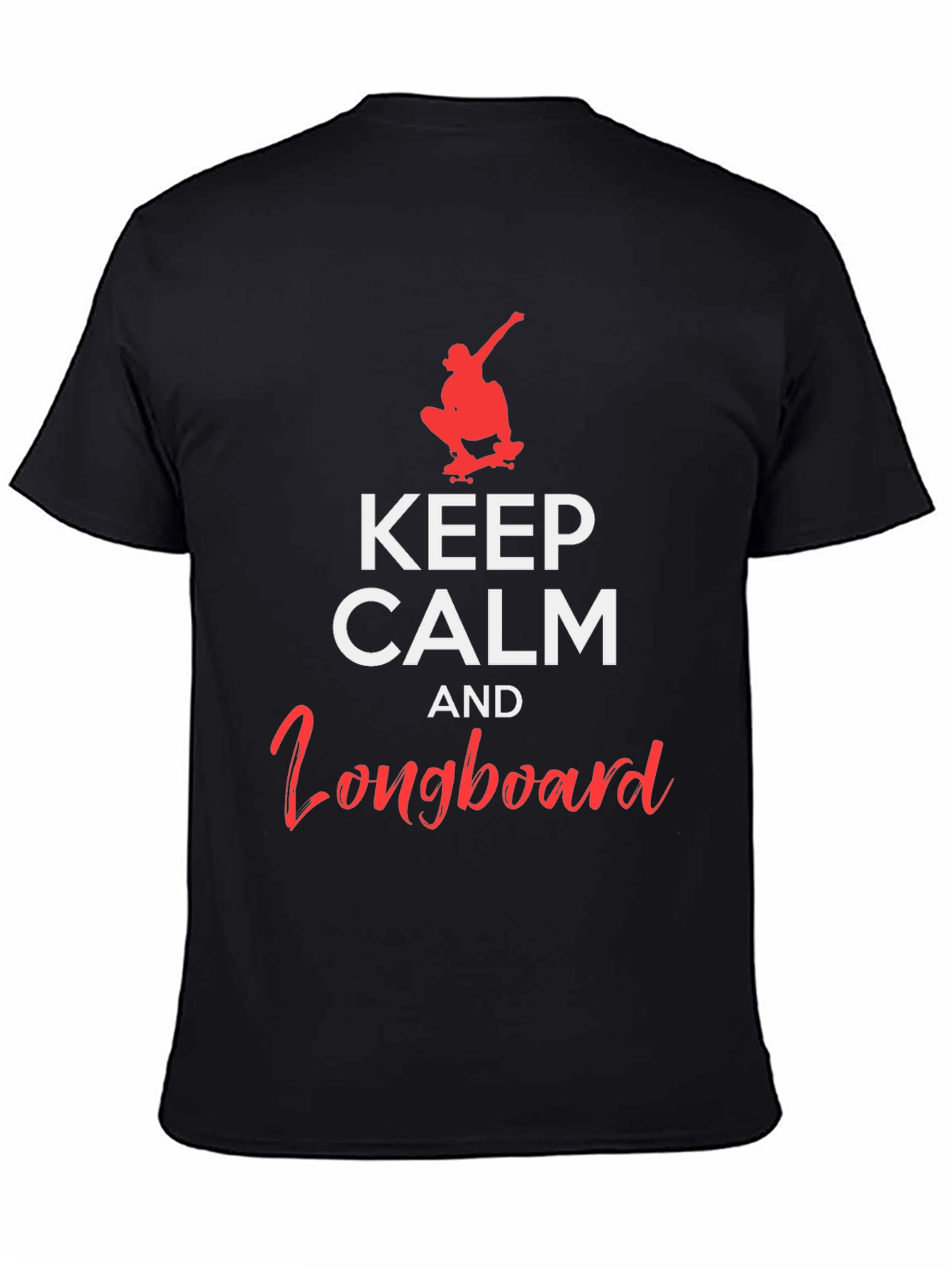 Camiseta Negra: Keep Calm and Longboard