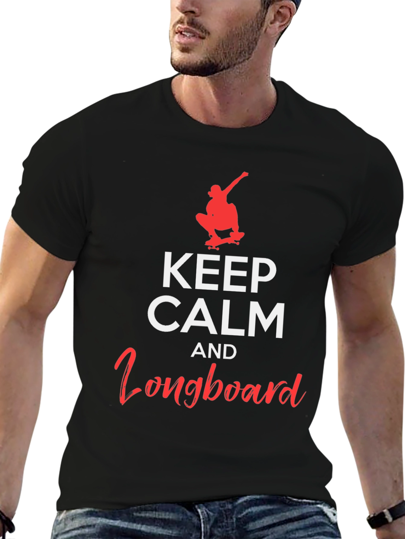 Camiseta Negra: Keep Calm and Longboard