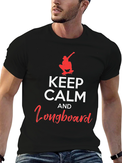 Camiseta Negra: Keep Calm and Longboard