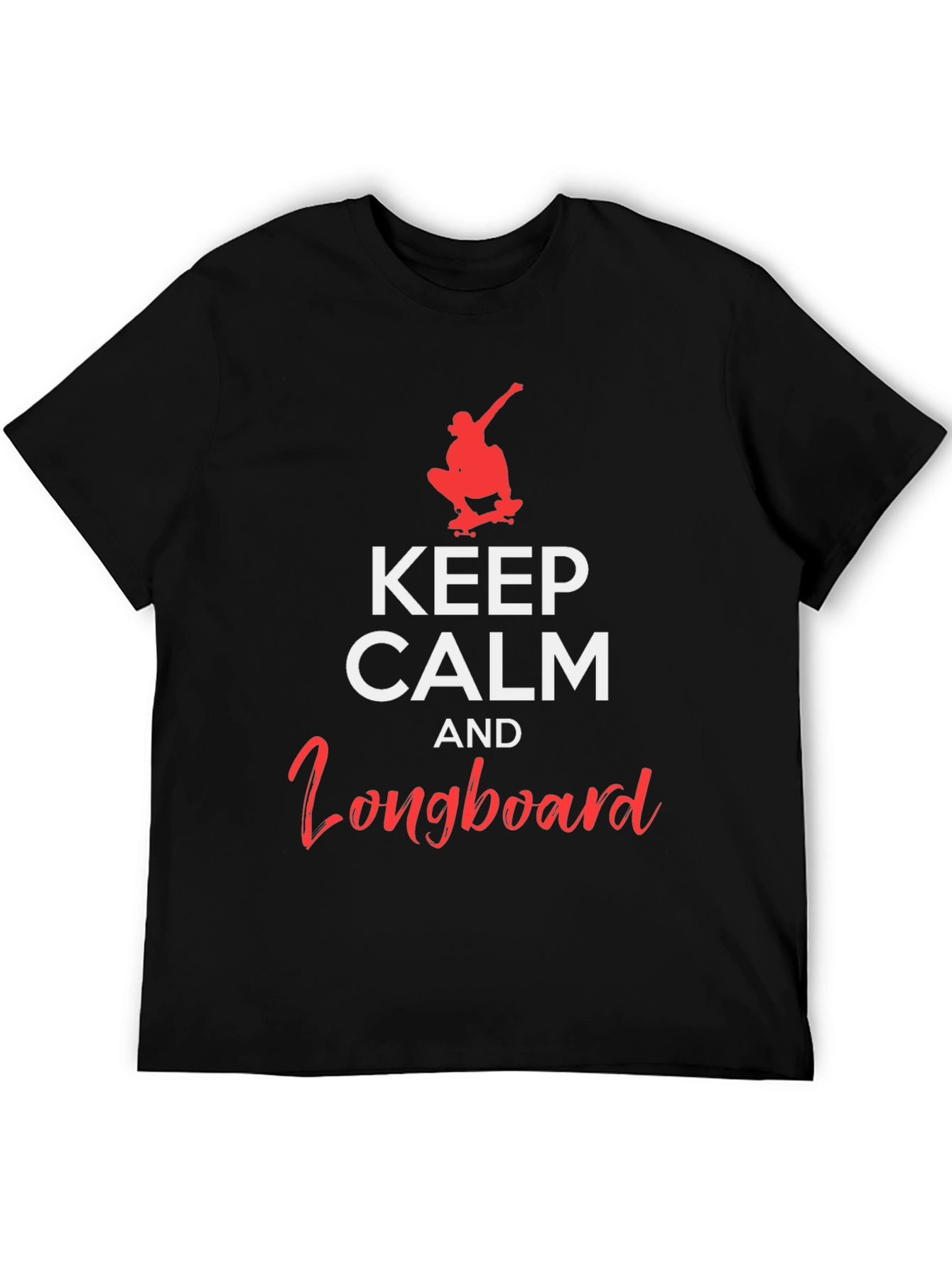 Camiseta Negra: Keep Calm and Longboard