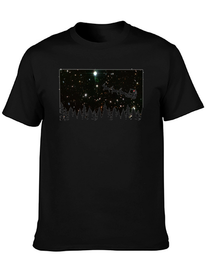 Camiseta Negra con Estrellas y Bosque Nocturno
