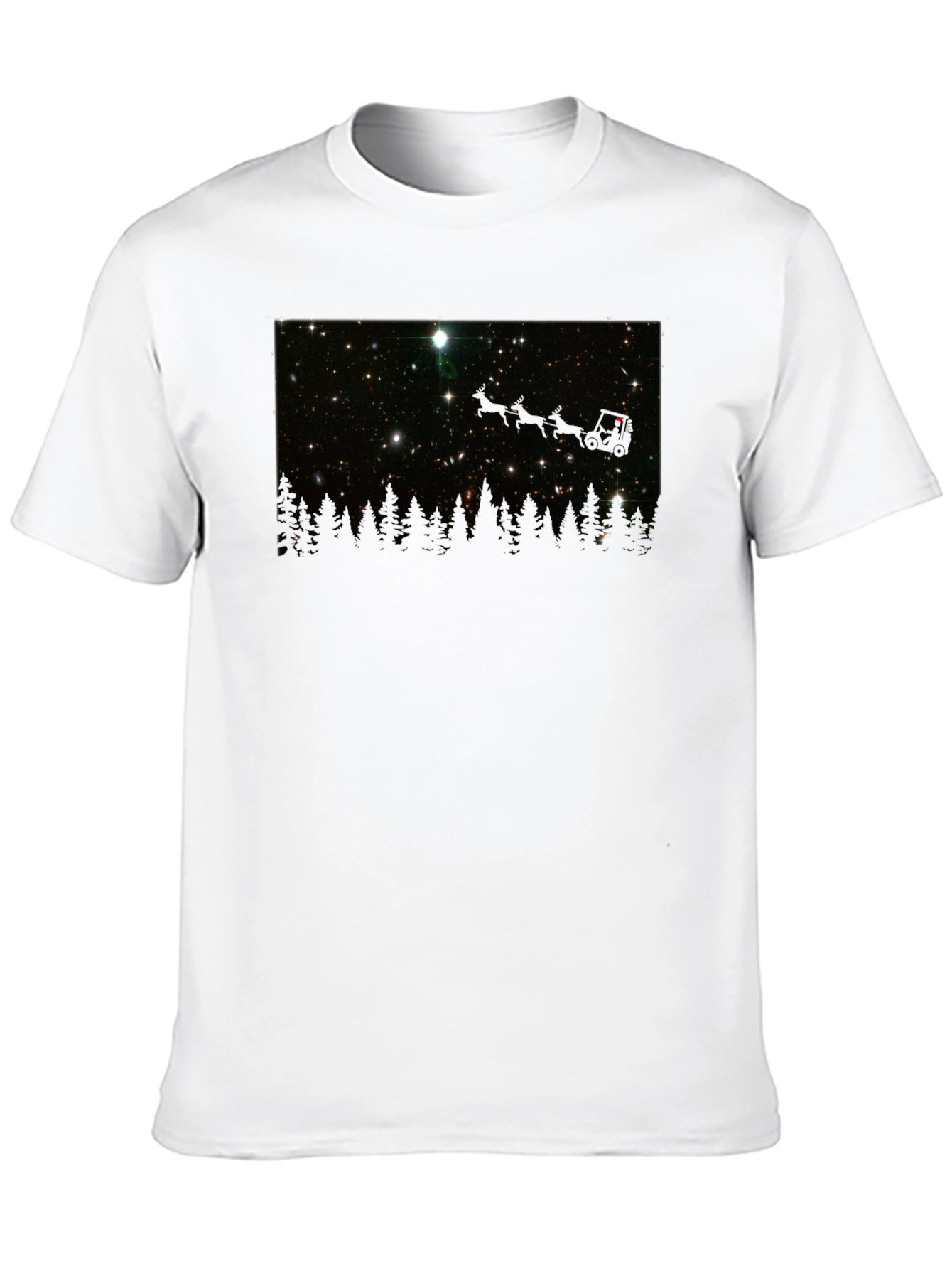 Camiseta Negra con Estrellas y Bosque Nocturno