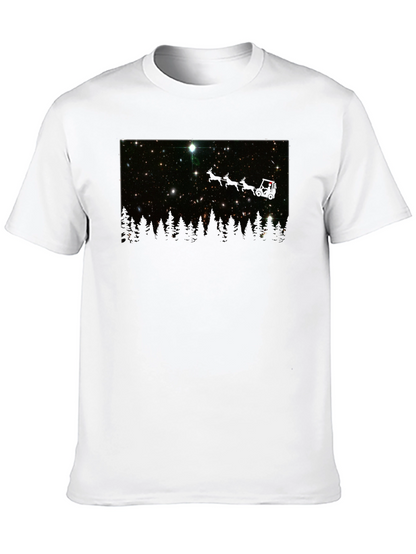 Camiseta Negra con Estrellas y Bosque Nocturno