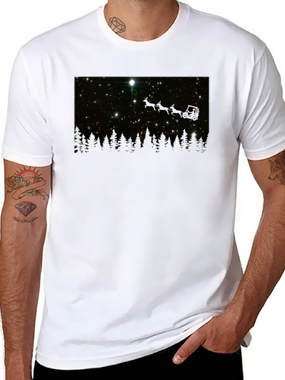 Camiseta Negra con Estrellas y Bosque Nocturno