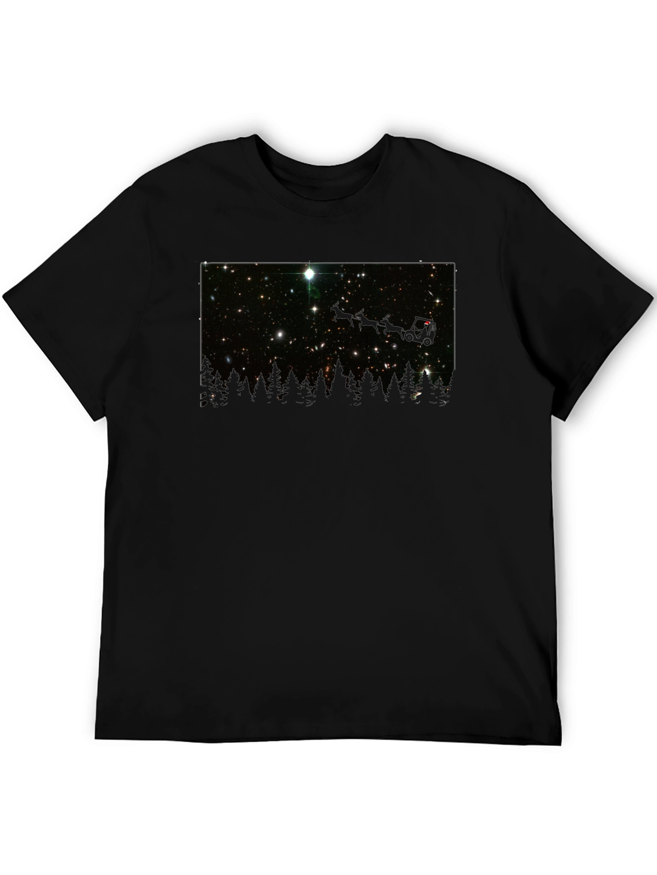 Camiseta Negra con Estrellas y Bosque Nocturno