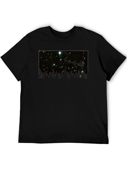 Camiseta Negra con Estrellas y Bosque Nocturno