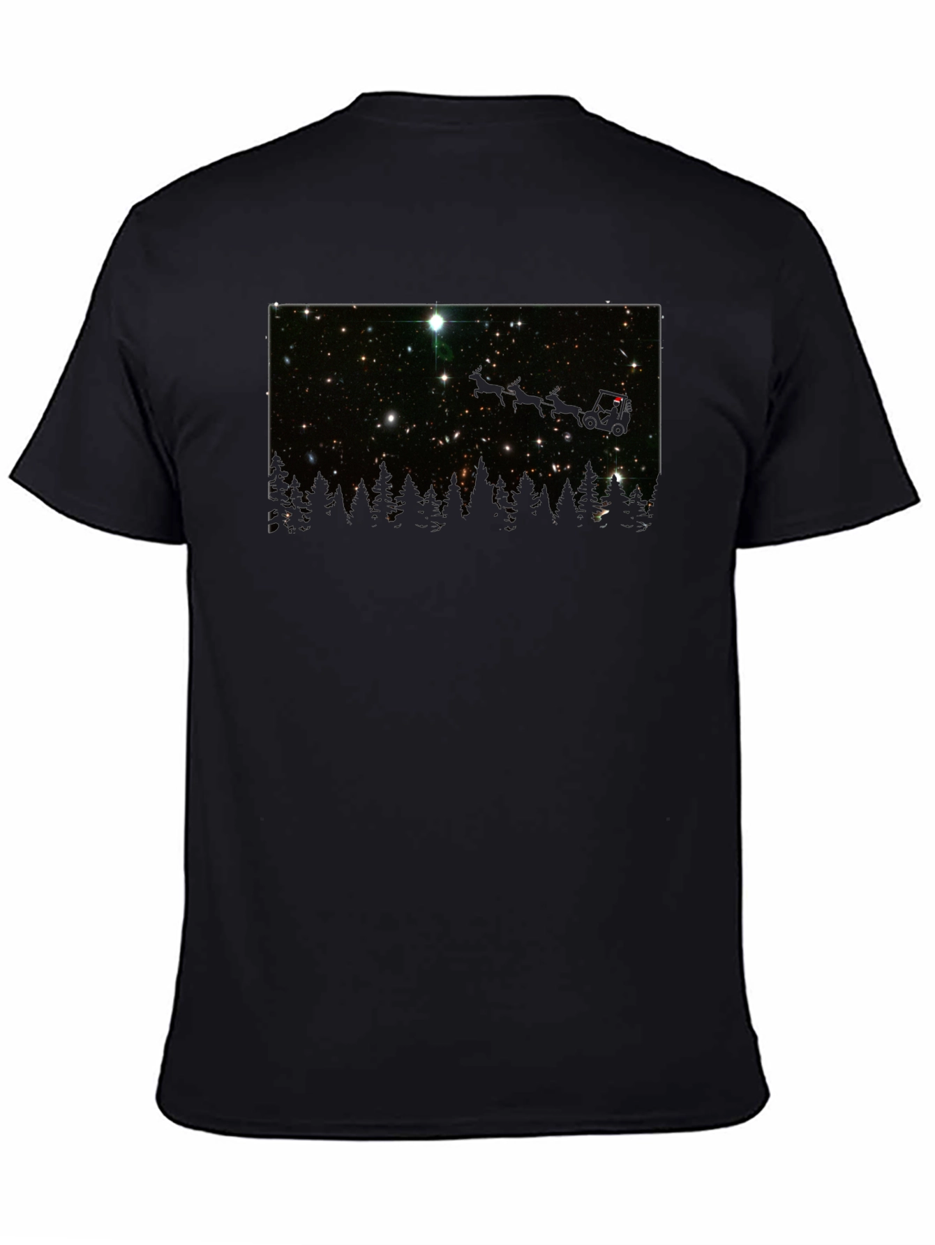 Camiseta Negra con Estrellas y Bosque Nocturno