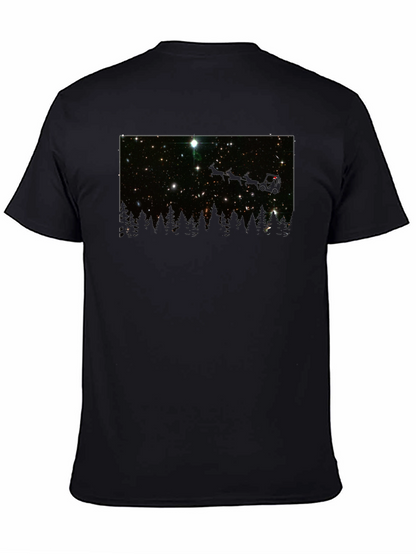 Camiseta Negra con Estrellas y Bosque Nocturno