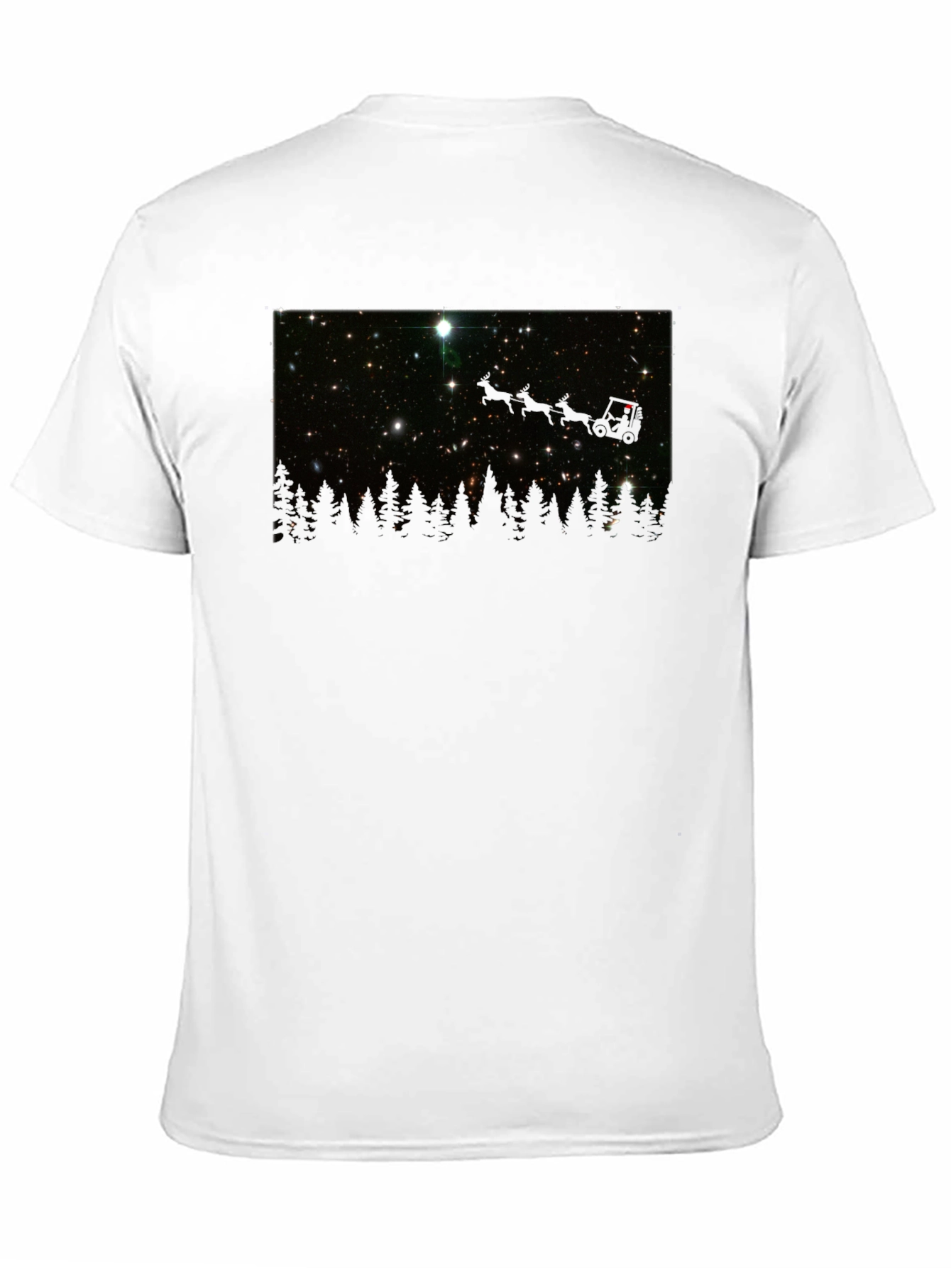 Camiseta Negra con Estrellas y Bosque Nocturno