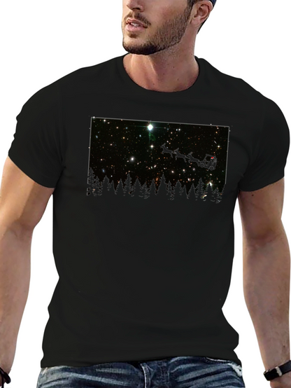 Camiseta Negra con Estrellas y Bosque Nocturno