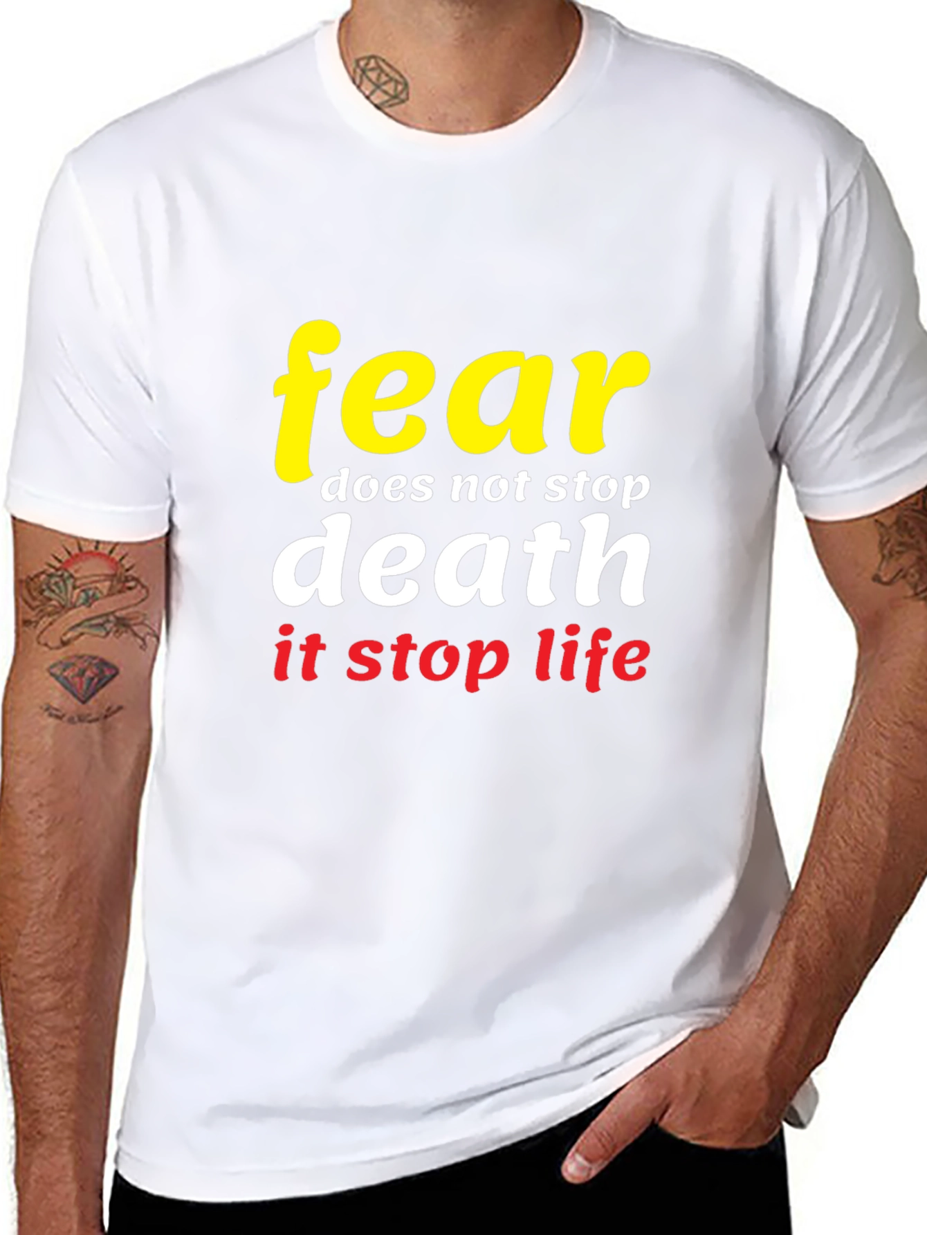 Camiseta Negra con Diseño Fear Stops Life