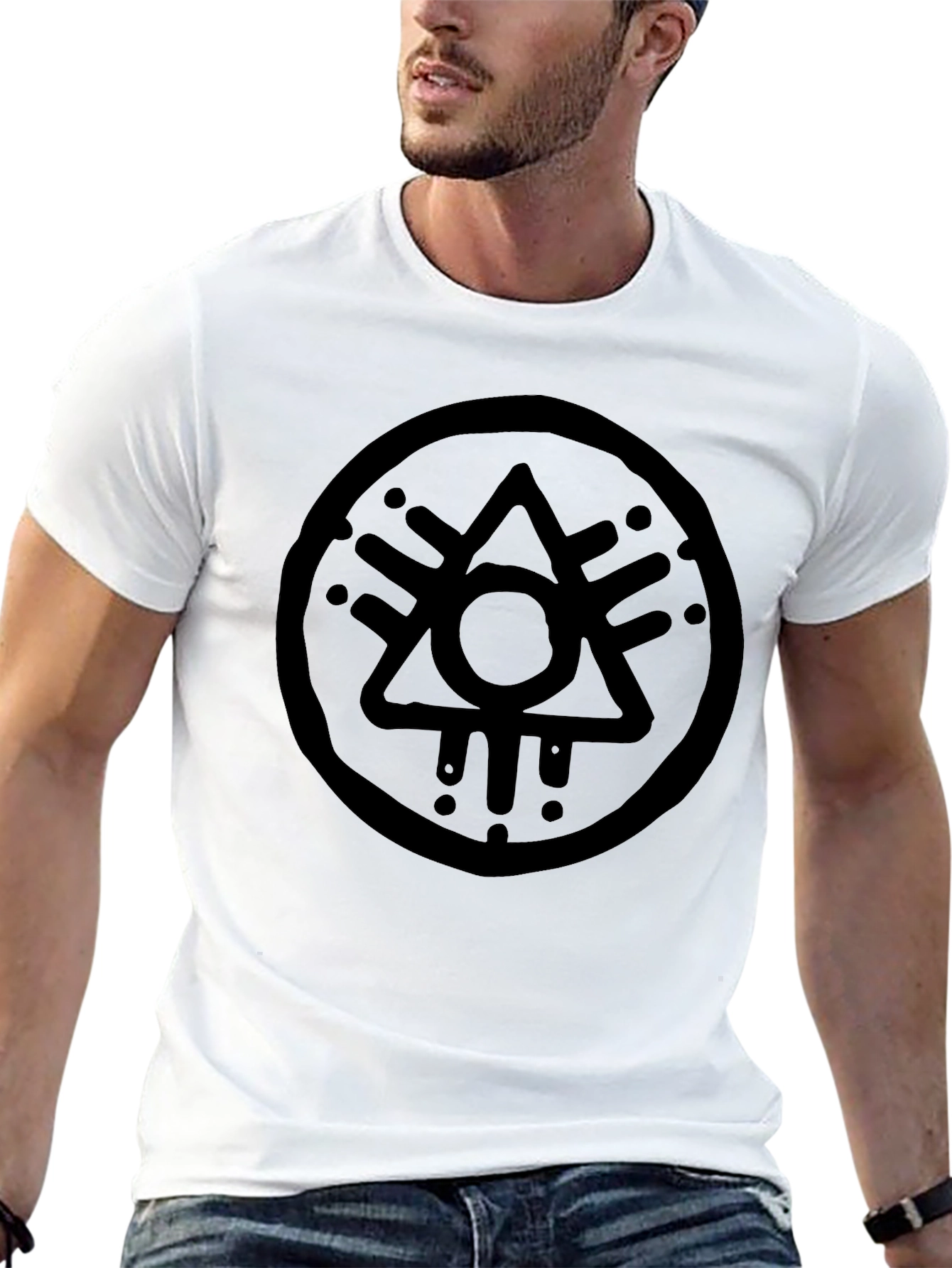 Camiseta Negra Hombre con Diseño Circular Abstracto