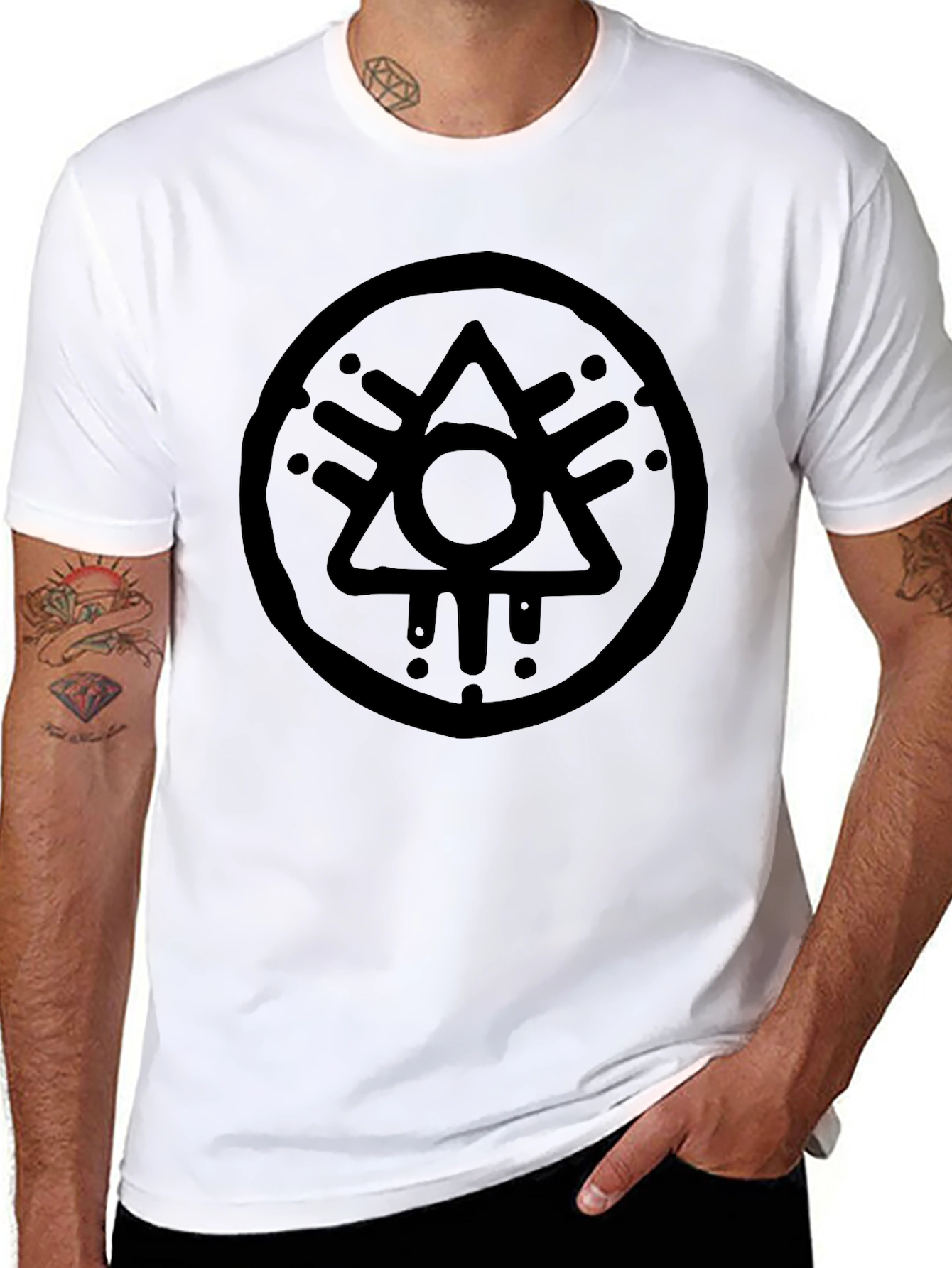 Camiseta Negra Hombre con Diseño Circular Abstracto