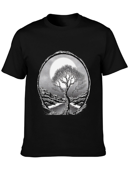 Camiseta Negra con Diseño de Árbol y Luna