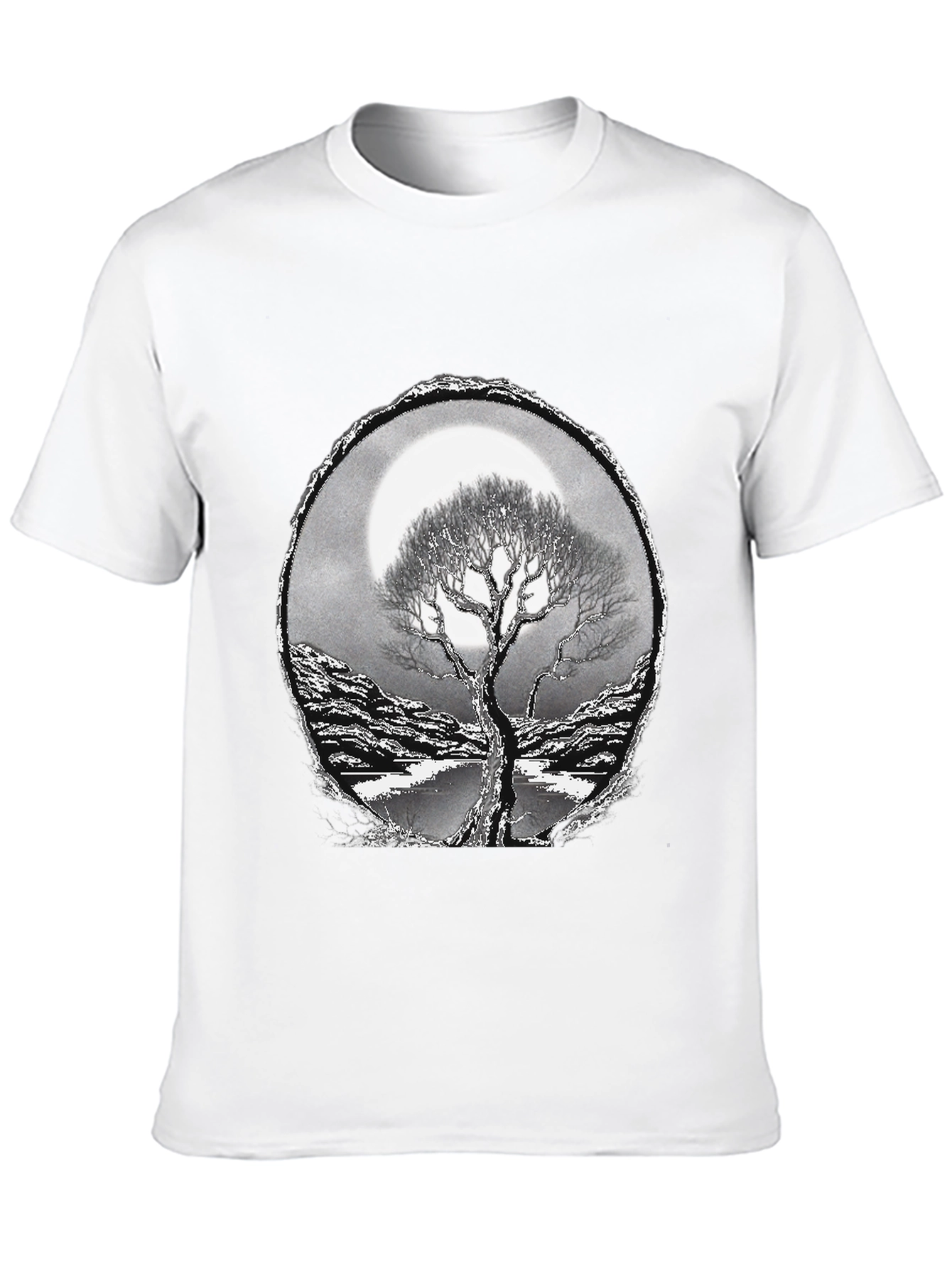 Camiseta Negra con Diseño de Árbol y Luna