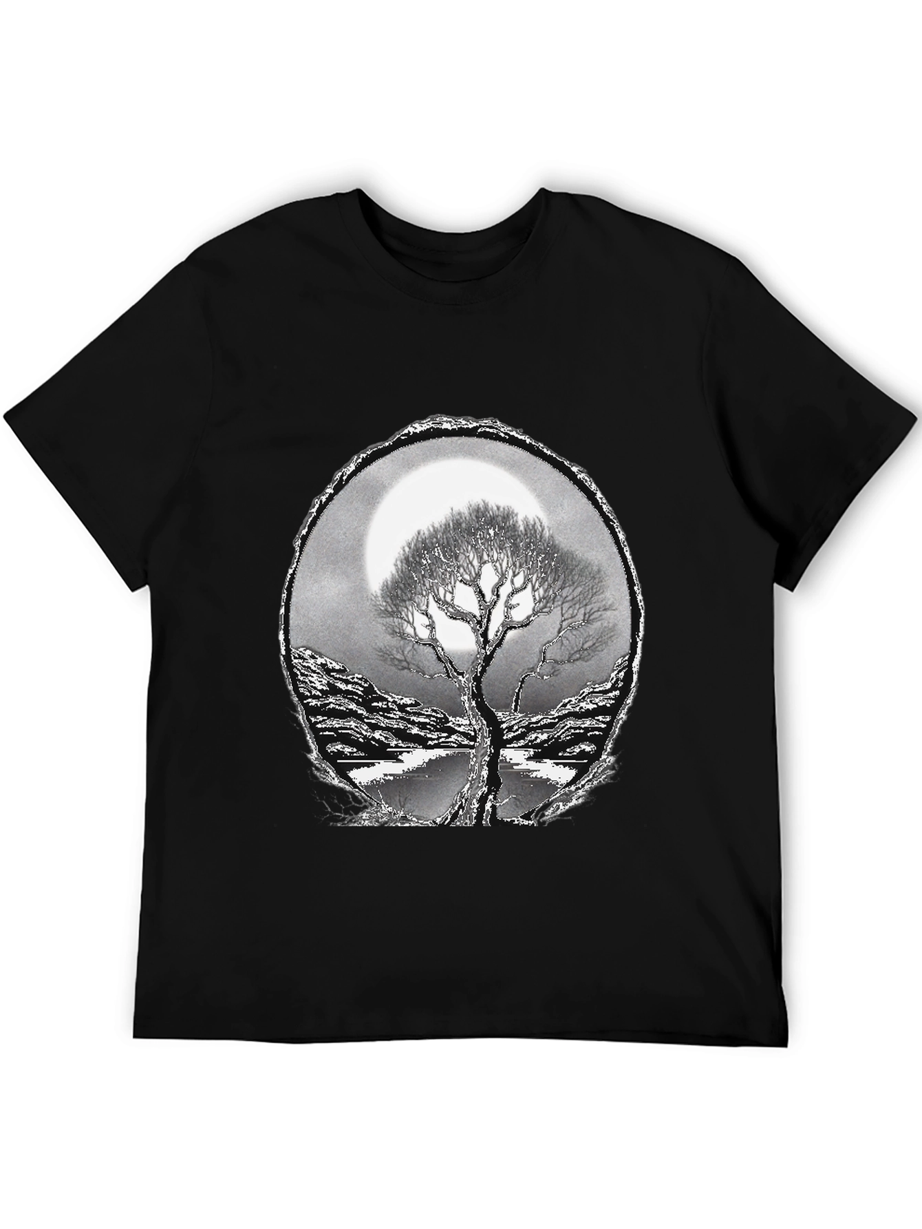 Camiseta Negra con Diseño de Árbol y Luna
