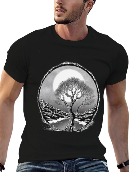 Camiseta Negra con Diseño de Árbol y Luna