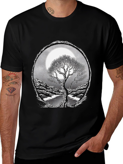 Camiseta Negra con Diseño de Árbol y Luna