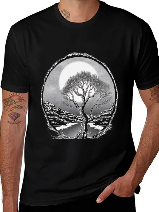 Camiseta Negra con Diseño de Árbol y Luna