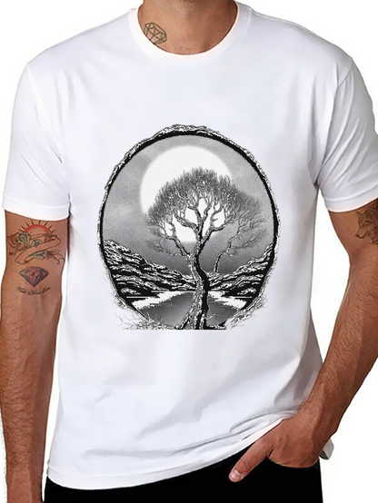 Camiseta Negra con Diseño de Árbol y Luna