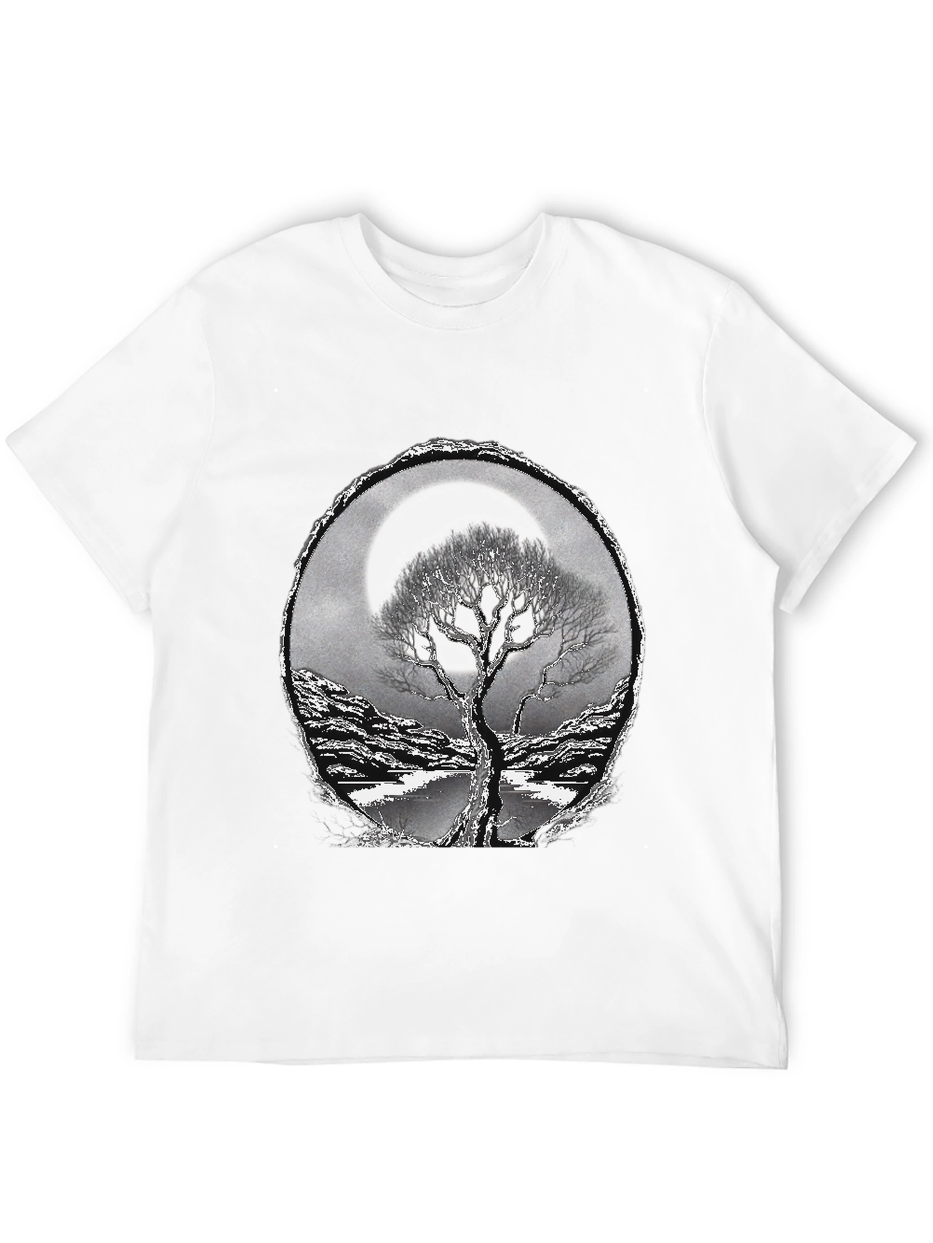 Camiseta Negra con Diseño de Árbol y Luna
