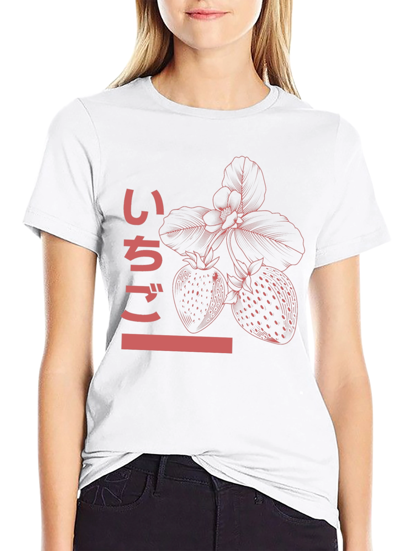 Camiseta Negra con Diseño de Fresas Japonesas