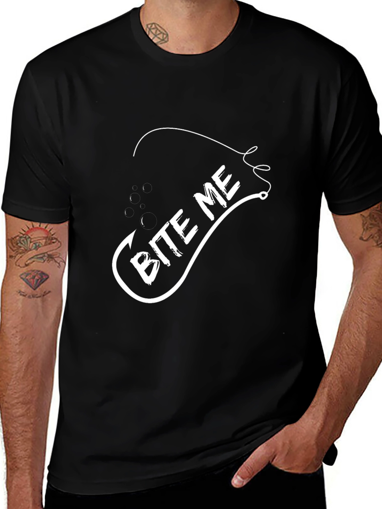 Camiseta Negra Bite Me Pesca Divertida