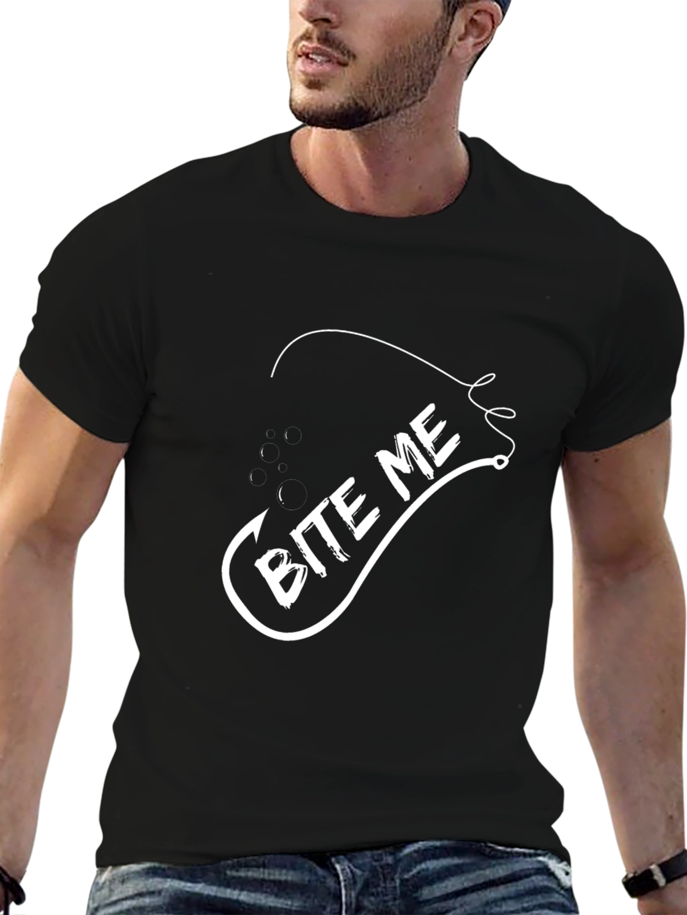 Camiseta Negra Bite Me Pesca Divertida