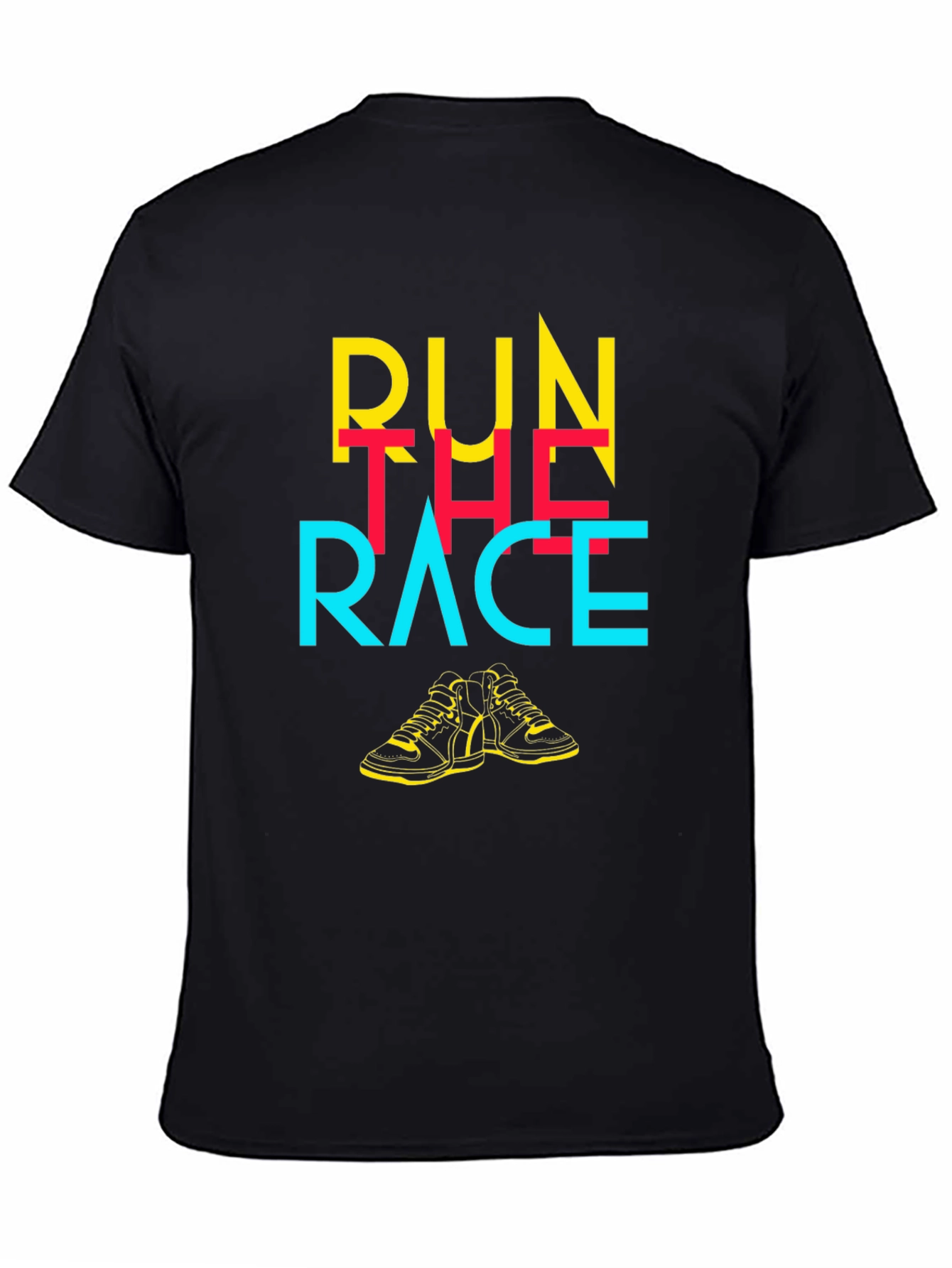 Camiseta Negra con Diseño Gráfico Run The Race