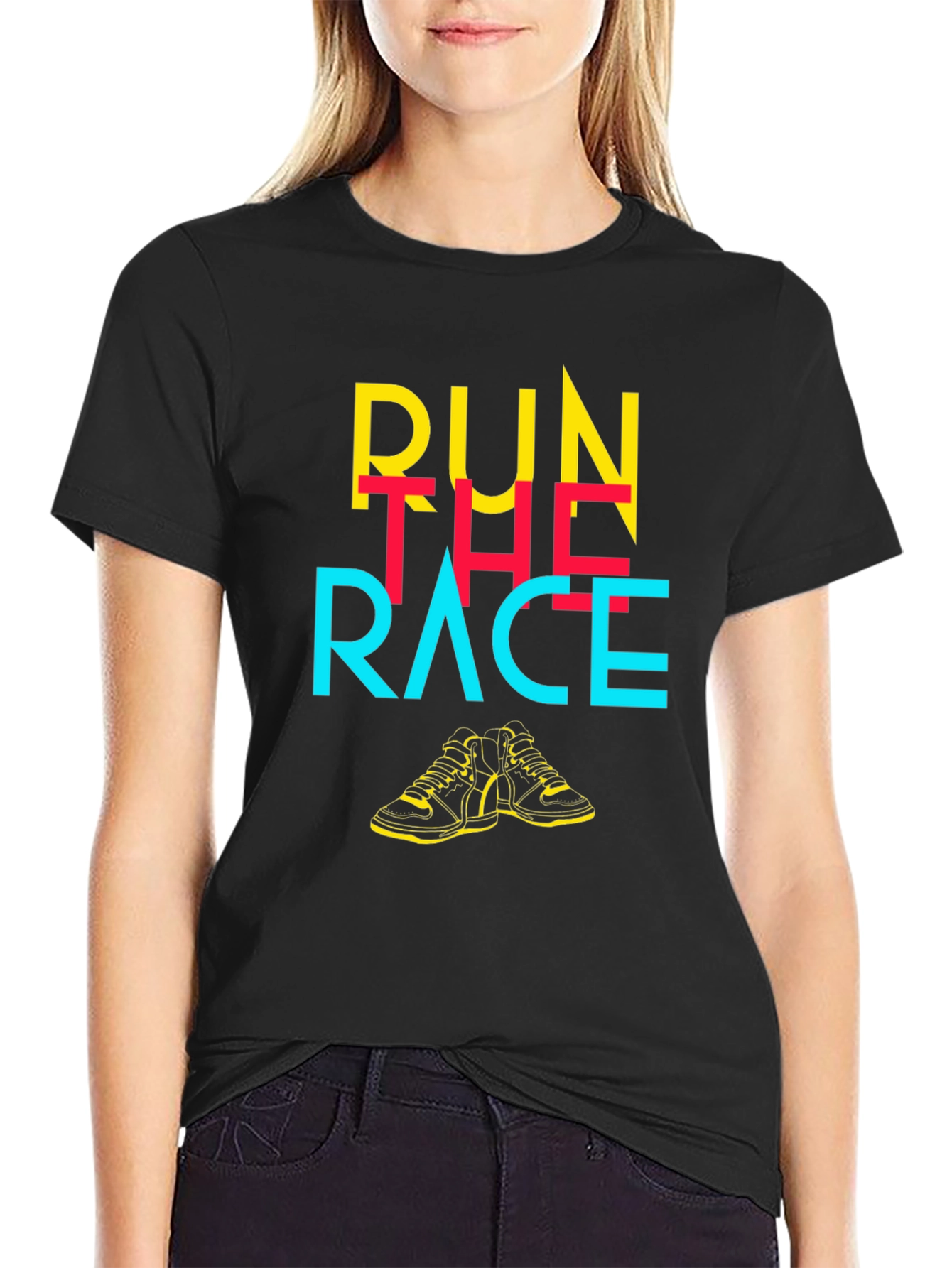 Camiseta Negra con Diseño Gráfico Run The Race