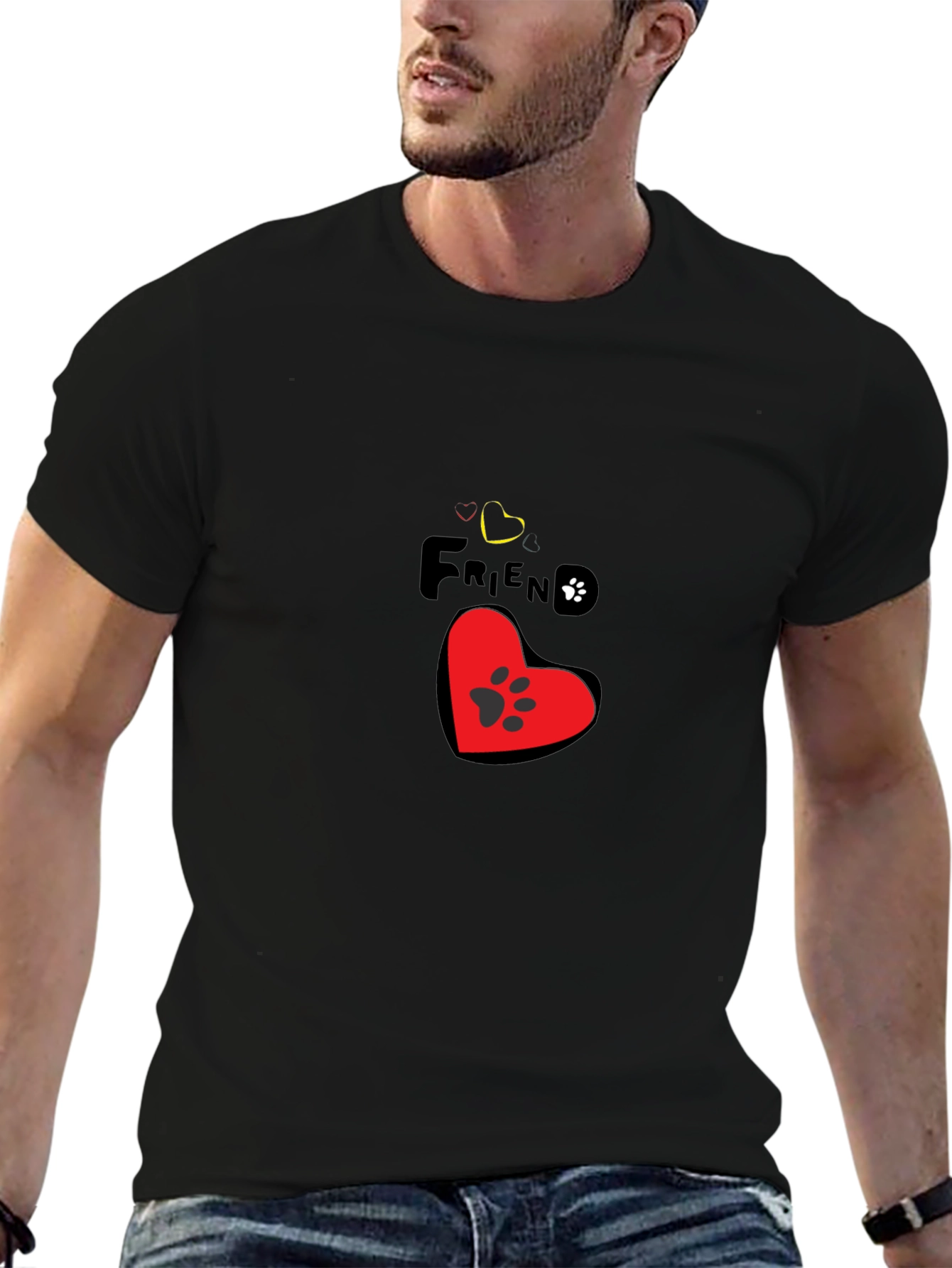 Camiseta Negra Amigo Huella para Amantes de Mascotas