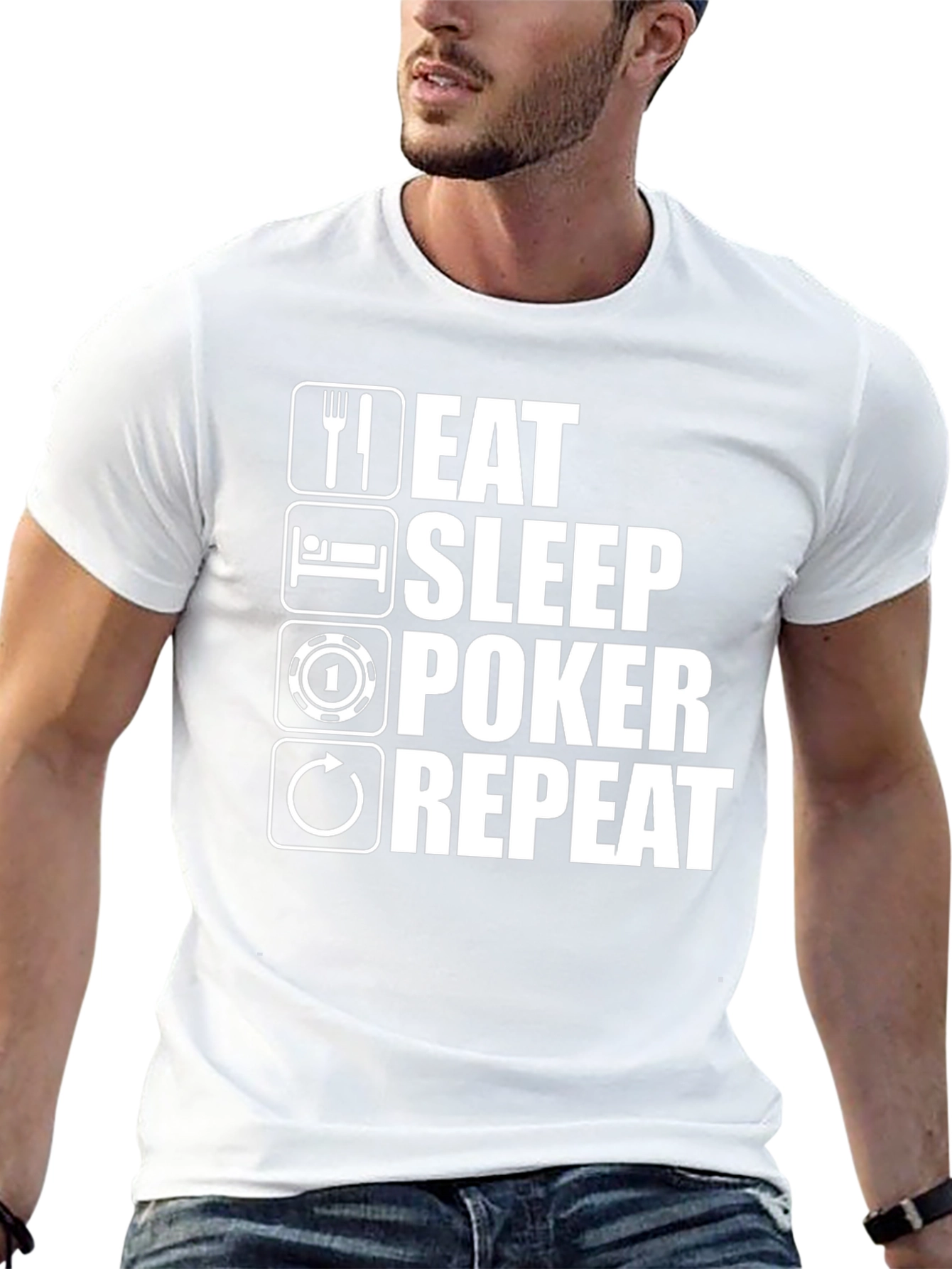 Camiseta Hombre Eat Sleep Poker Repeat - Negra